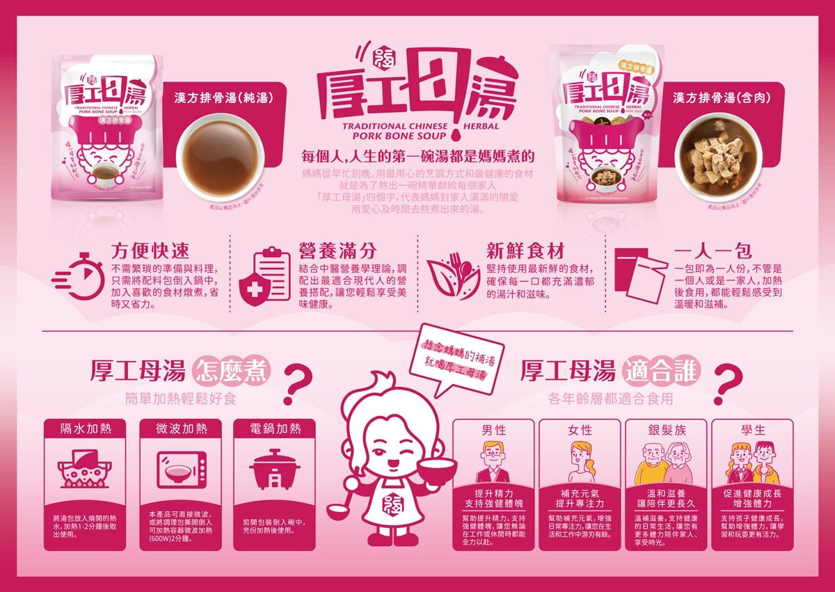 厚工母湯‧冬季溫暖補湯上市,喝一碗有著媽媽味道的漢方排骨湯,攜帶方便烹調更便利 - 第3張圖 厚工母湯‧冬季溫暖補湯上市,喝一碗有著媽媽味道的漢方排骨湯,攜帶方便烹調更便利